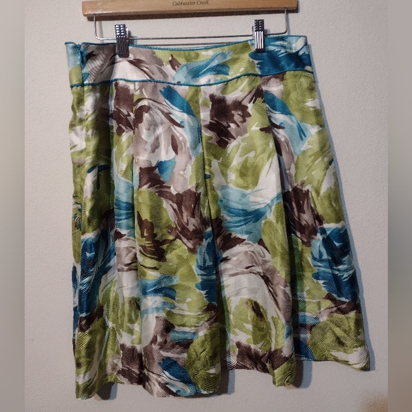 Talbots 10p silk skirt, lined, blue water colored print - Picture 1 of 7